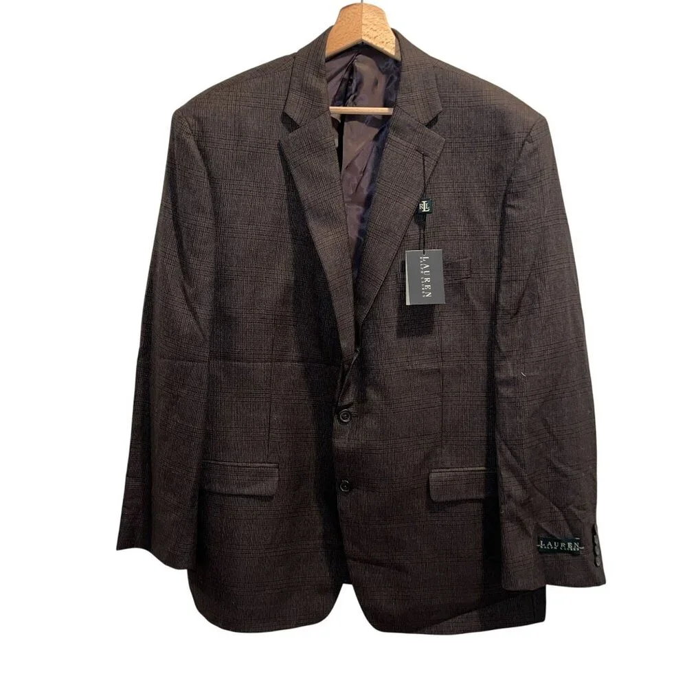 NWT Lauren Ralph Lauren Mens Brown Olive Check Blazer Size 48R $295